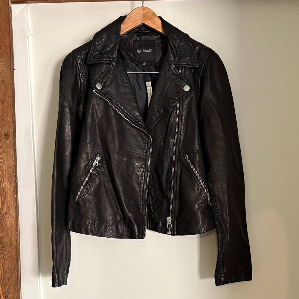 Madewell real leather jacket with distressed texture and silver hardware Sz M